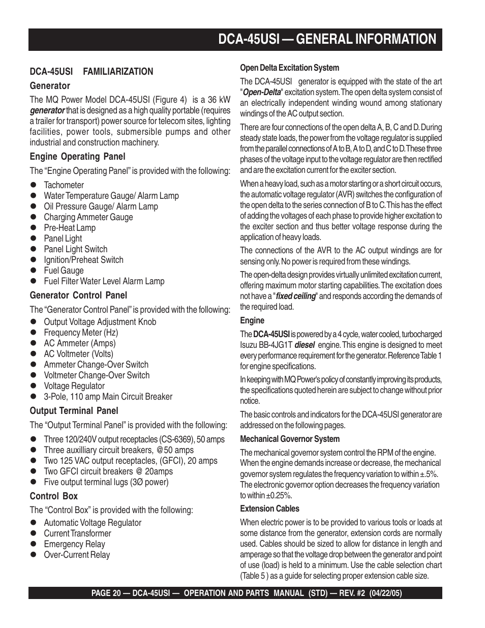 Dca-45usi — general information | Multiquip DCA45USI User Manual | Page 20 / 82