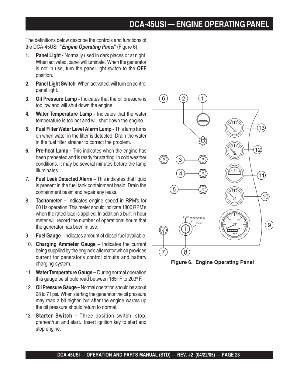 Dca-45usi — engine operating panel | Multiquip DCA45USI User Manual | Page 23 / 82