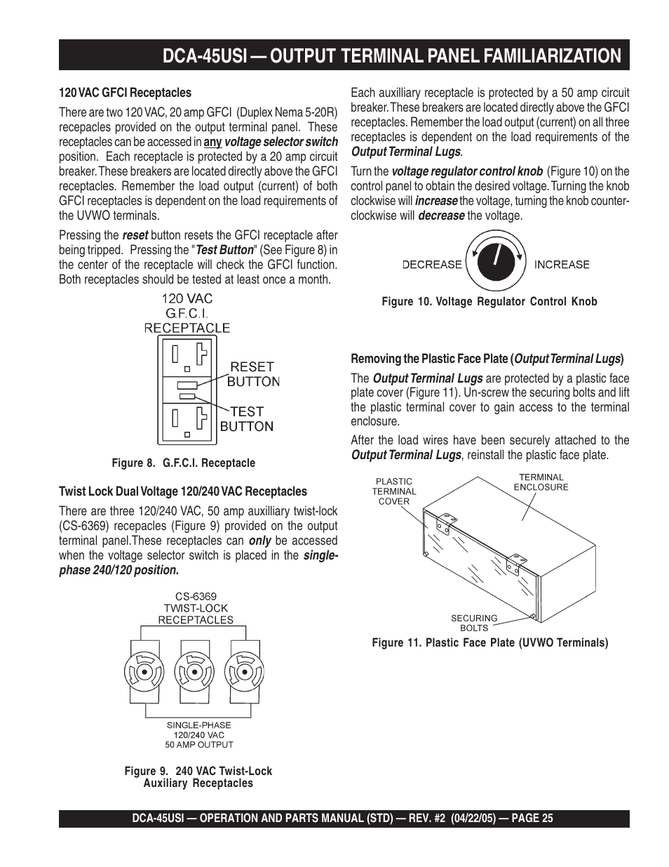 Dca-45usi — output terminal panel familiarization | Multiquip DCA45USI User Manual | Page 25 / 82