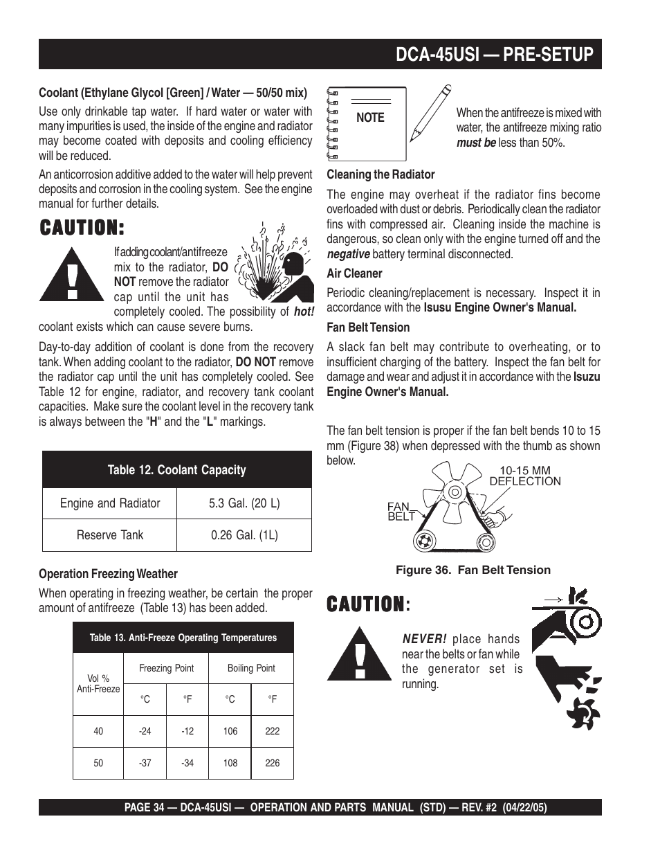 Caution, Caution caution, Dca-45usi — pre-setup | Multiquip DCA45USI User Manual | Page 34 / 82