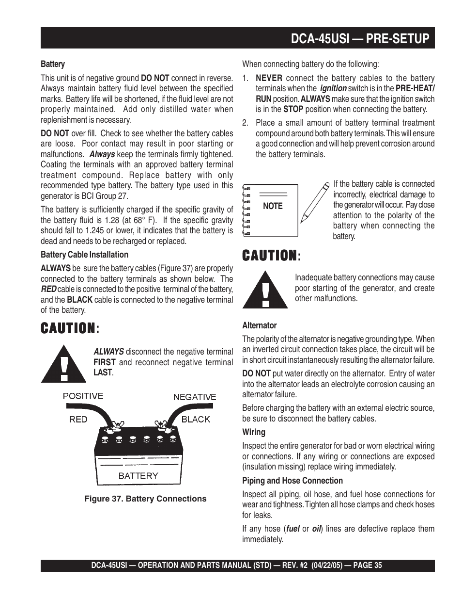 Dca-45usi — pre-setup, Caution, Caution caution | Multiquip DCA45USI User Manual | Page 35 / 82