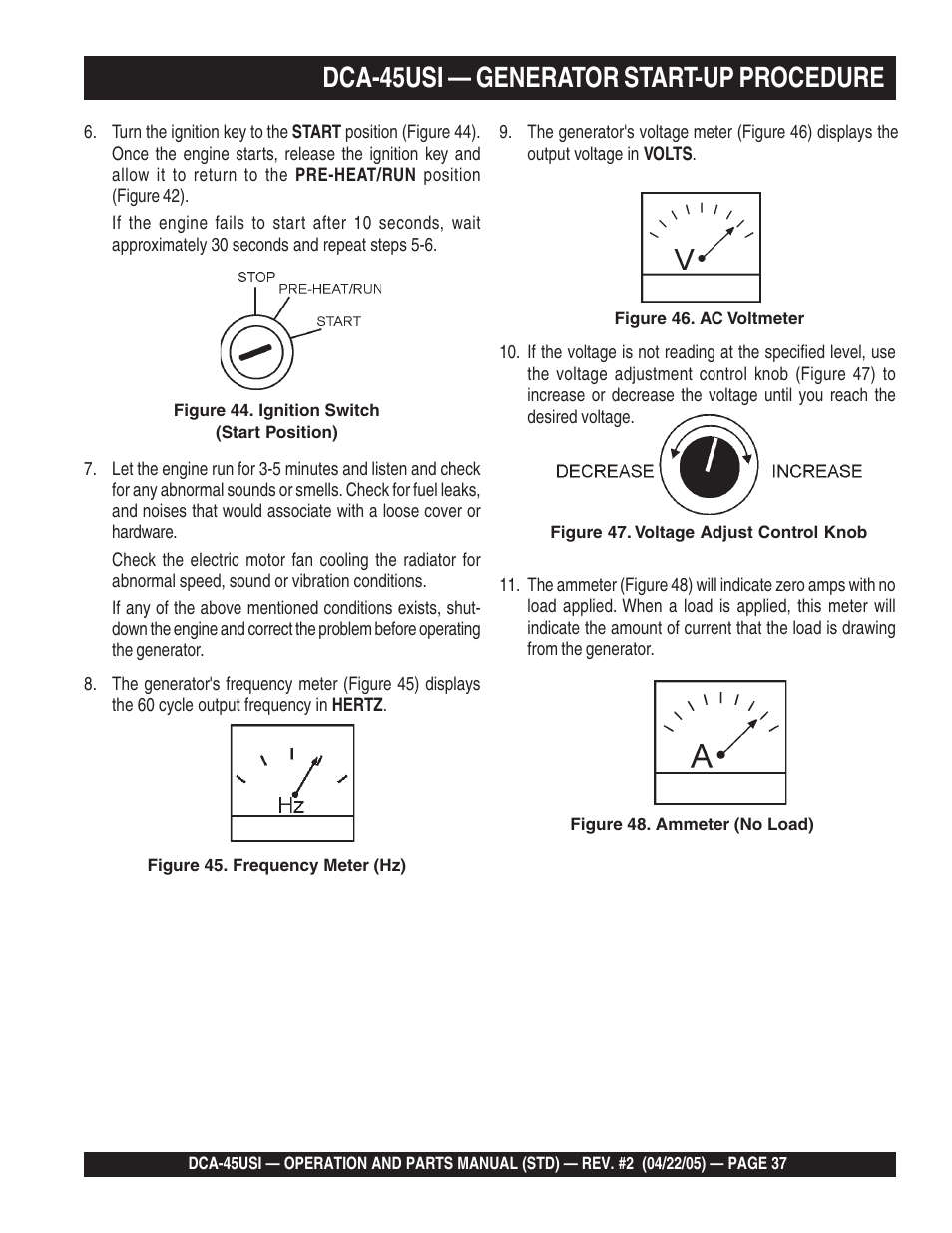 Dca-45usi — generator start-up procedure | Multiquip DCA45USI User Manual | Page 37 / 82