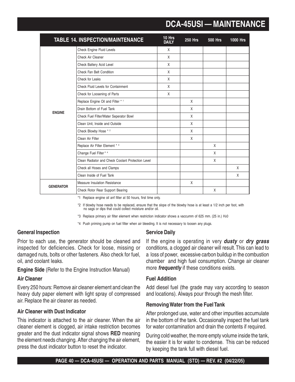 Dca-45usi — maintenance | Multiquip DCA45USI User Manual | Page 40 / 82