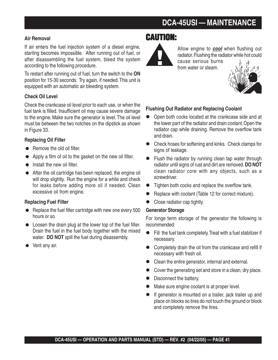 Dca-45usi — maintenance, Caution | Multiquip DCA45USI User Manual | Page 41 / 82