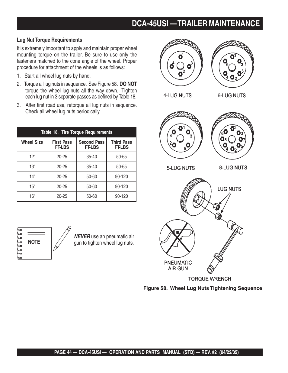 Dca-45usi — trailer maintenance | Multiquip DCA45USI User Manual | Page 44 / 82