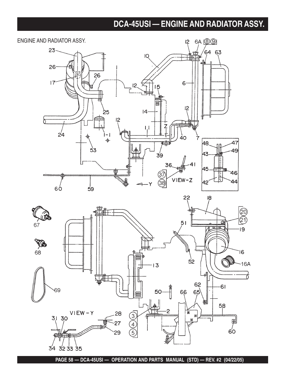Dca-45usi — engine and radiator assy | Multiquip DCA45USI User Manual | Page 58 / 82