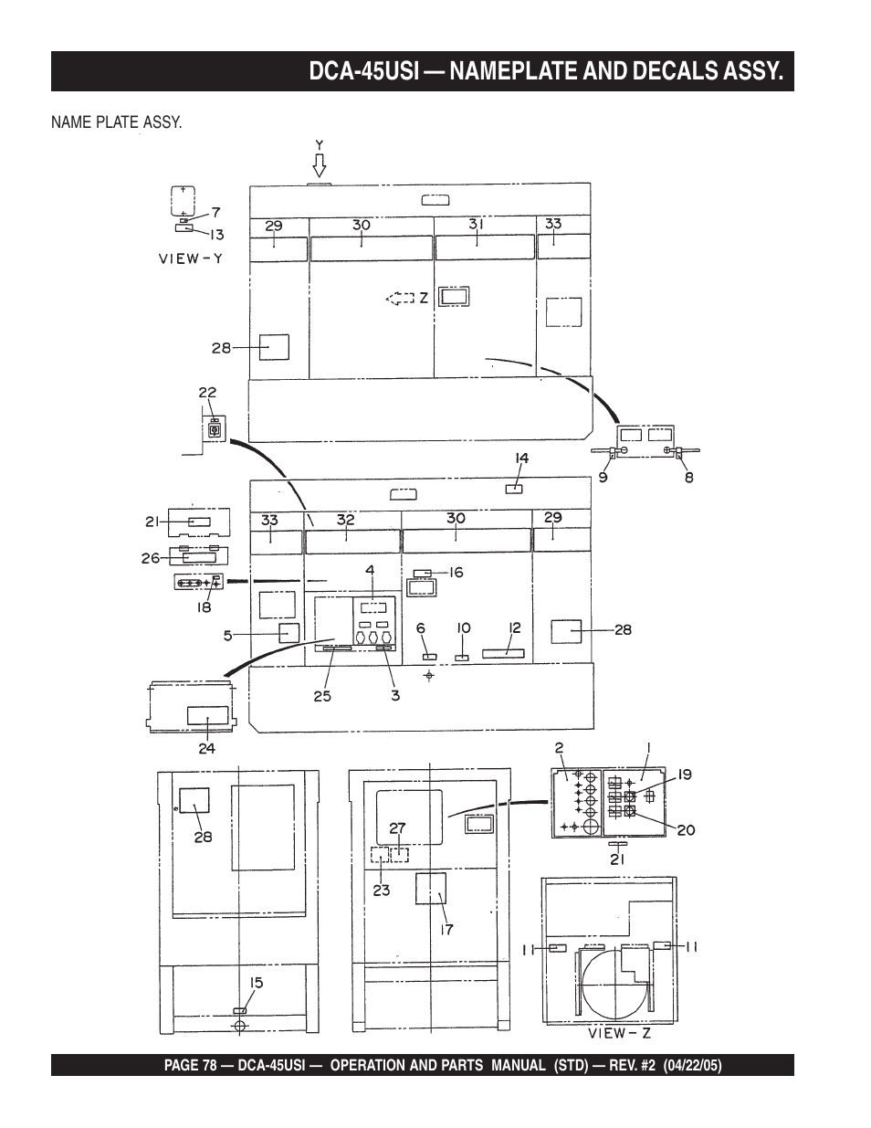 Dca-45usi — nameplate and decals assy | Multiquip DCA45USI User Manual | Page 78 / 82