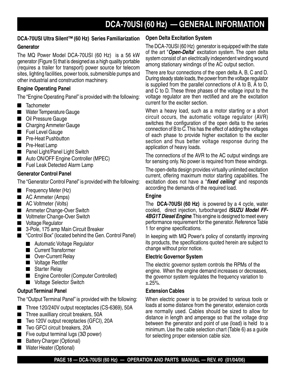 Dca-70usi (60 hz) — general information | Multiquip DCA70USI User Manual | Page 18 / 84