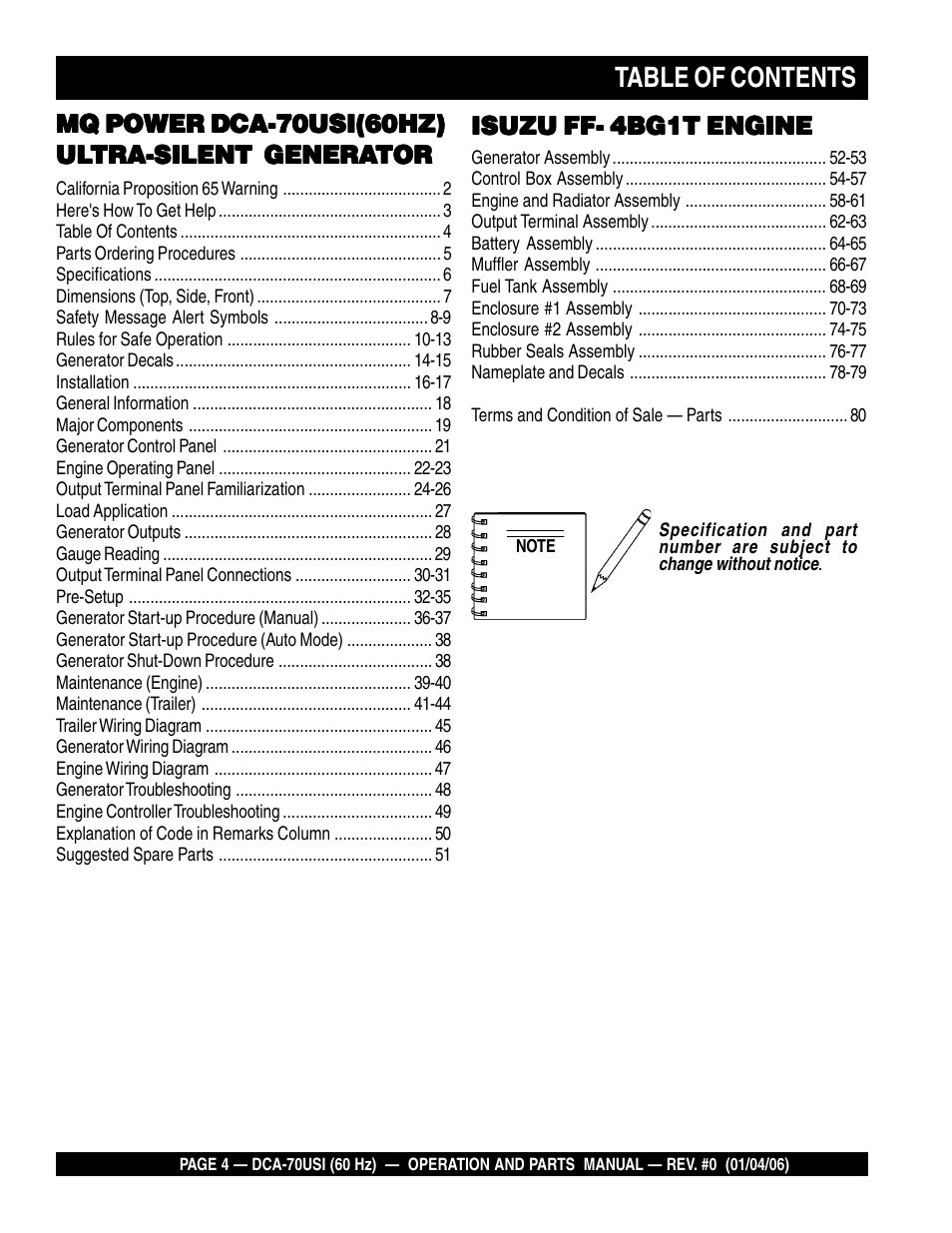 Multiquip DCA70USI User Manual | Page 4 / 84