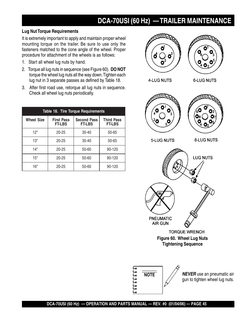 Dca-70usi (60 hz) — trailer maintenance | Multiquip DCA70USI User Manual | Page 45 / 84
