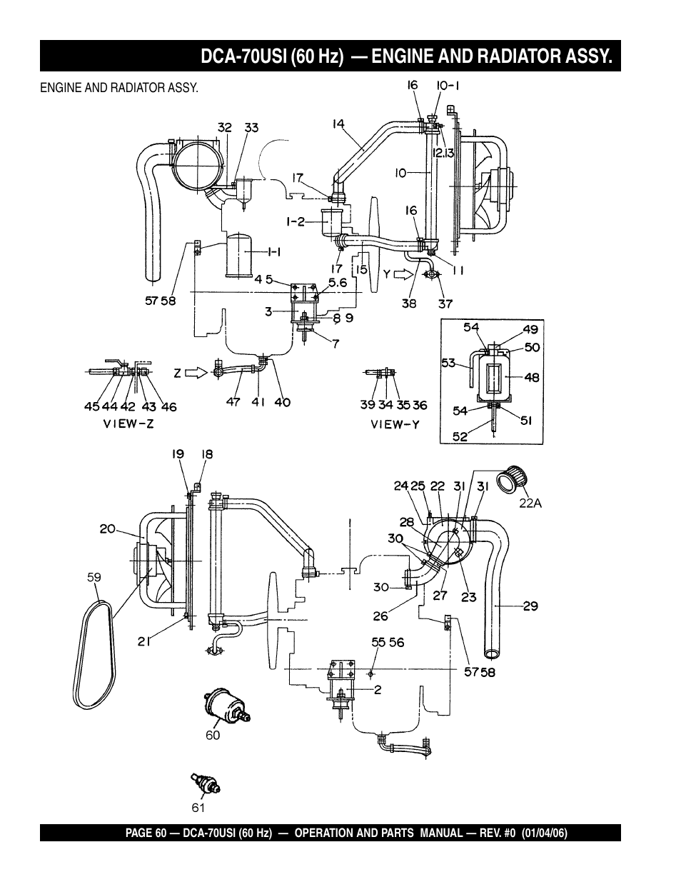 Dca-70usi (60 hz) — engine and radiator assy | Multiquip DCA70USI User Manual | Page 60 / 84