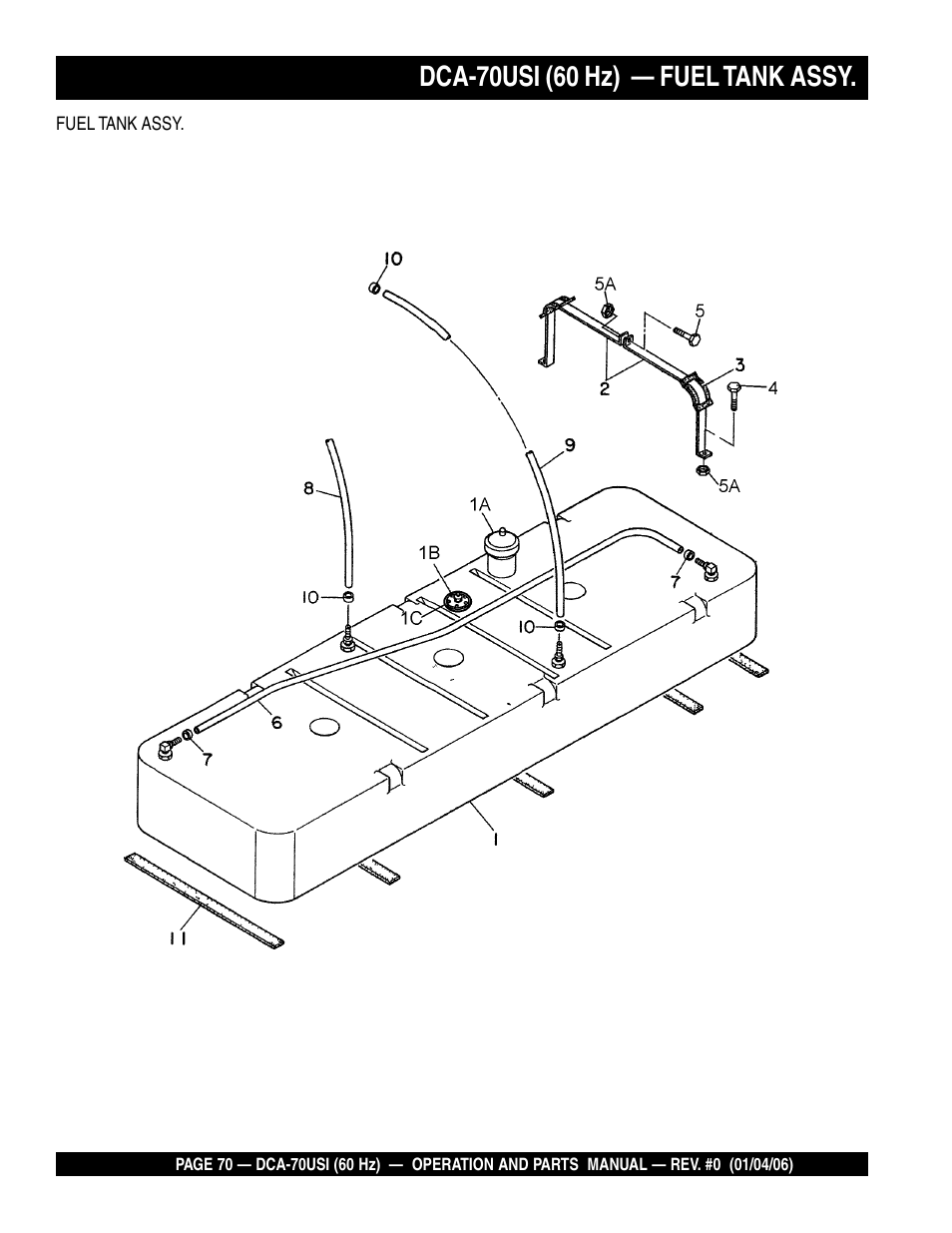 Dca-70usi (60 hz) — fuel tank assy | Multiquip DCA70USI User Manual | Page 70 / 84