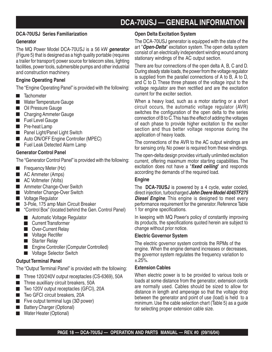Dca-70usj — general information | Multiquip DCA70USJ User Manual | Page 18 / 86