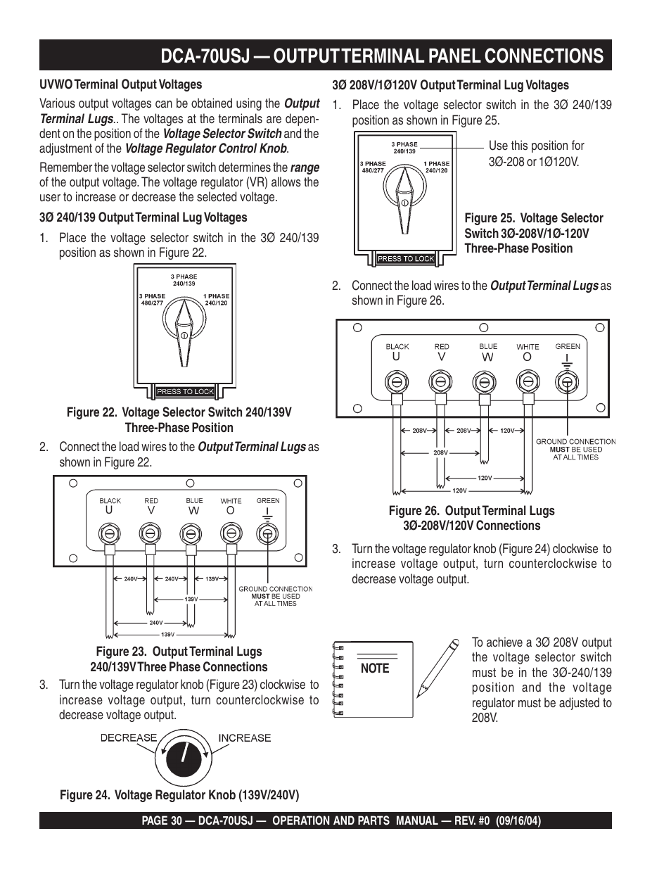 Dca-70usj — output terminal panel connections | Multiquip DCA70USJ User Manual | Page 30 / 86