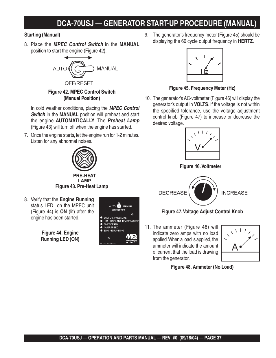 1dca-70usj — generator start-up procedure (manual) | Multiquip DCA70USJ User Manual | Page 37 / 86