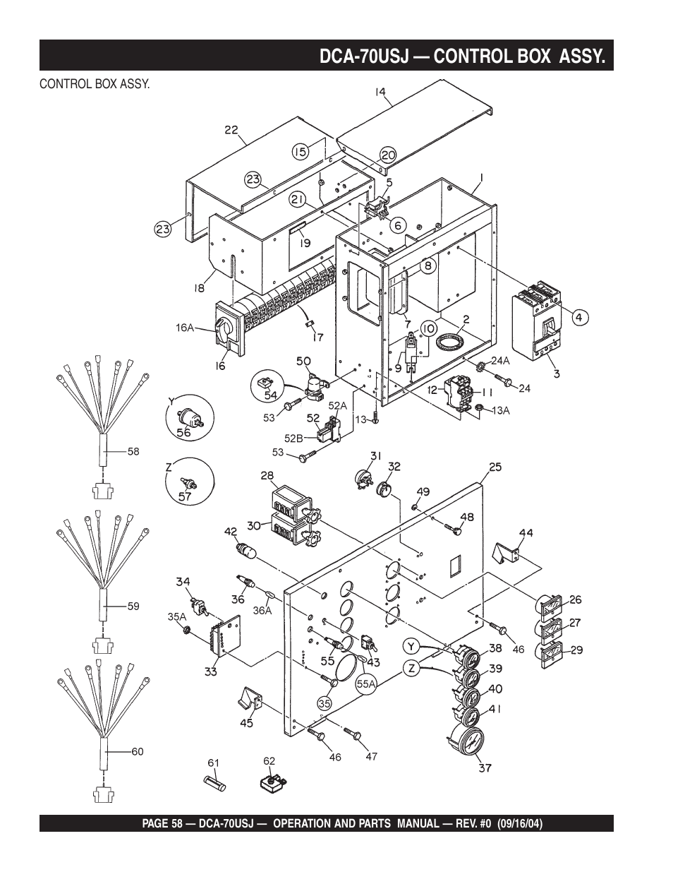Dca-70usj — control box assy | Multiquip DCA70USJ User Manual | Page 58 / 86