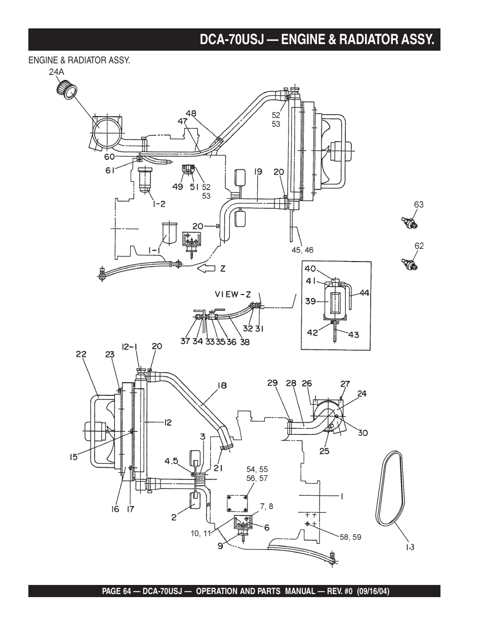 Dca-70usj — engine & radiator assy | Multiquip DCA70USJ User Manual | Page 64 / 86