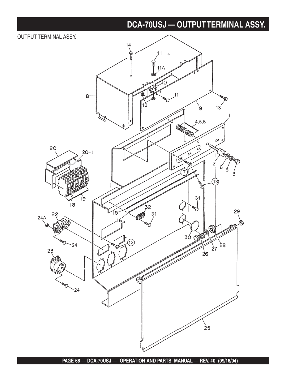 Dca-70usj — output terminal assy | Multiquip DCA70USJ User Manual | Page 66 / 86