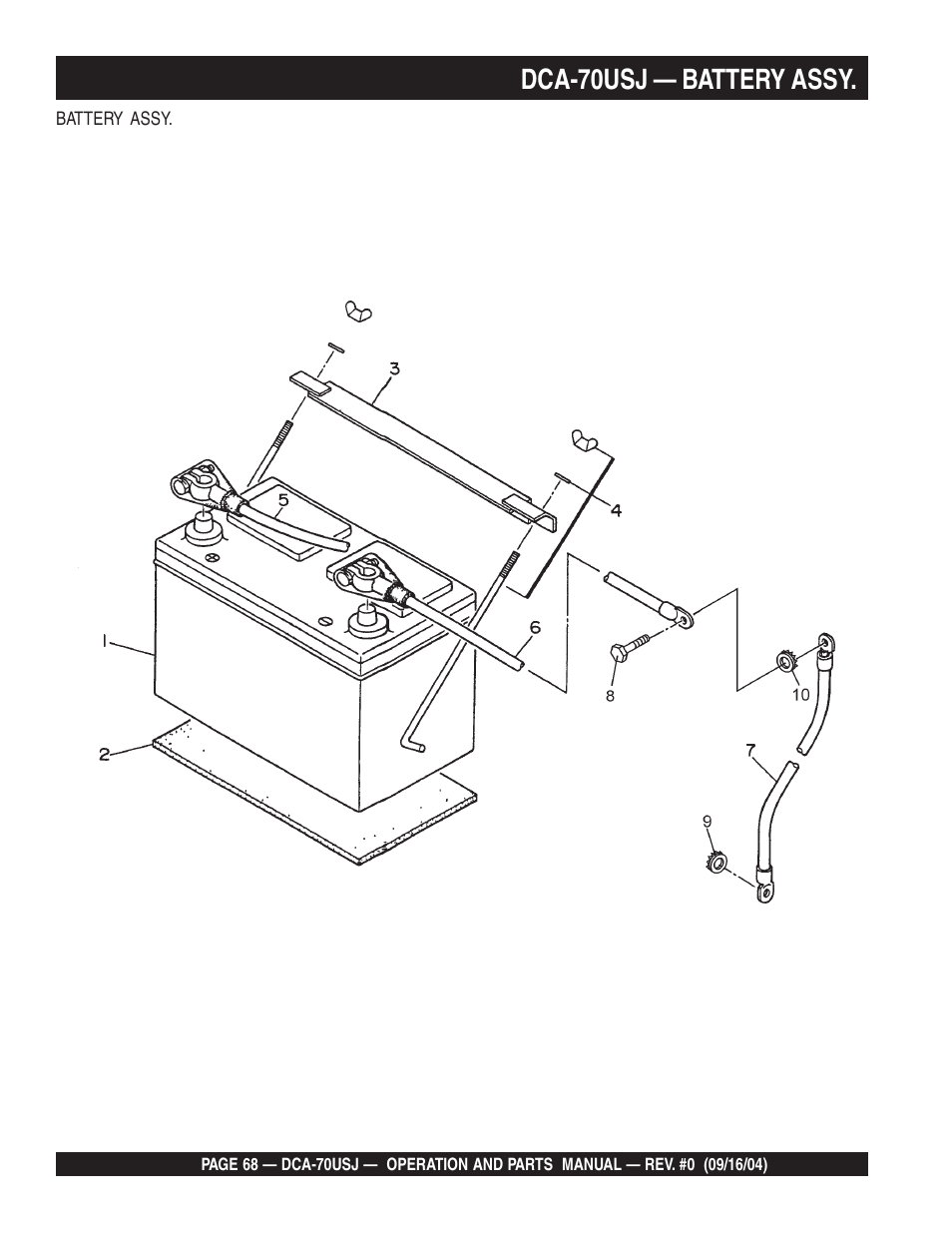 Dca-70usj — battery assy | Multiquip DCA70USJ User Manual | Page 68 / 86