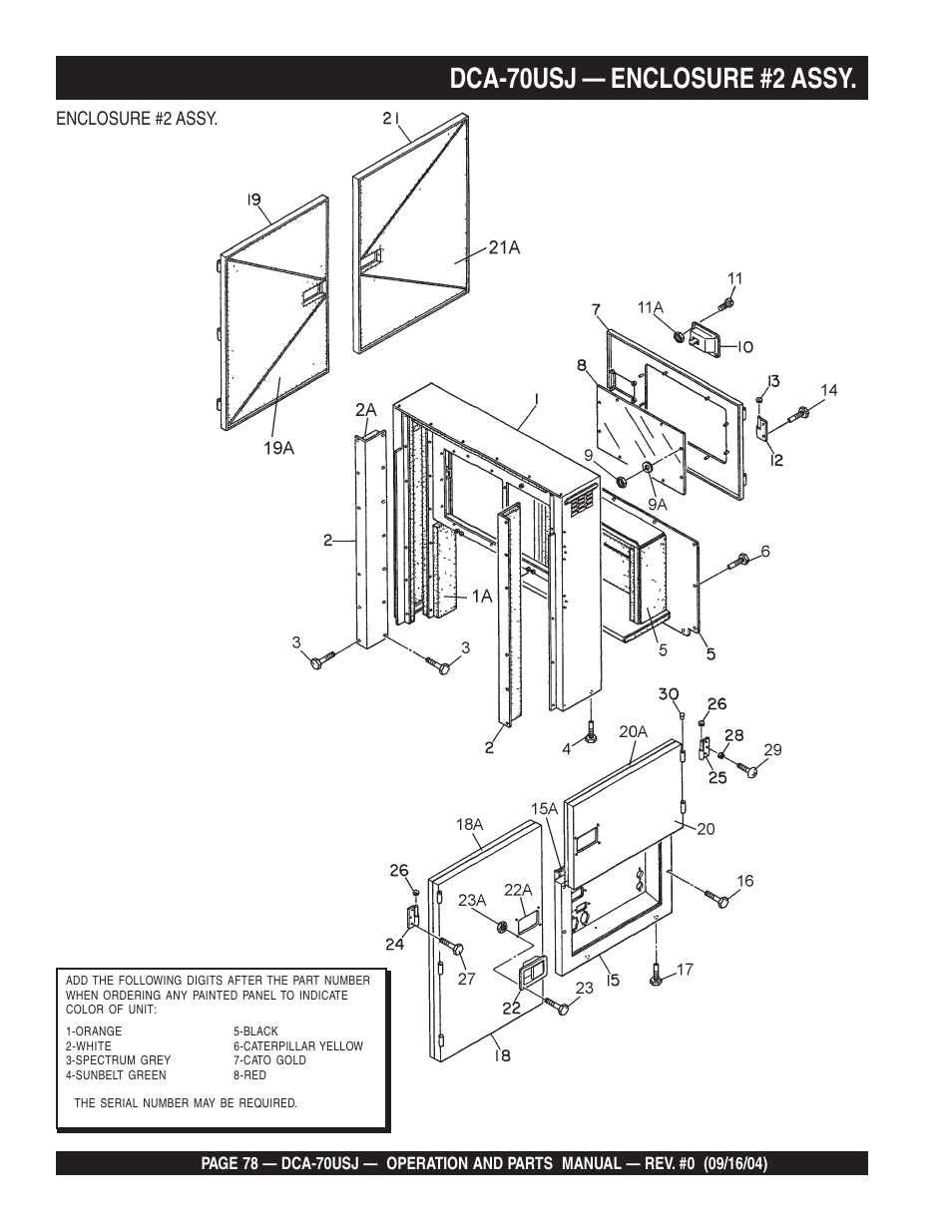Dca-70usj — enclosure #2 assy, Enclosure #2 assy | Multiquip DCA70USJ User Manual | Page 78 / 86