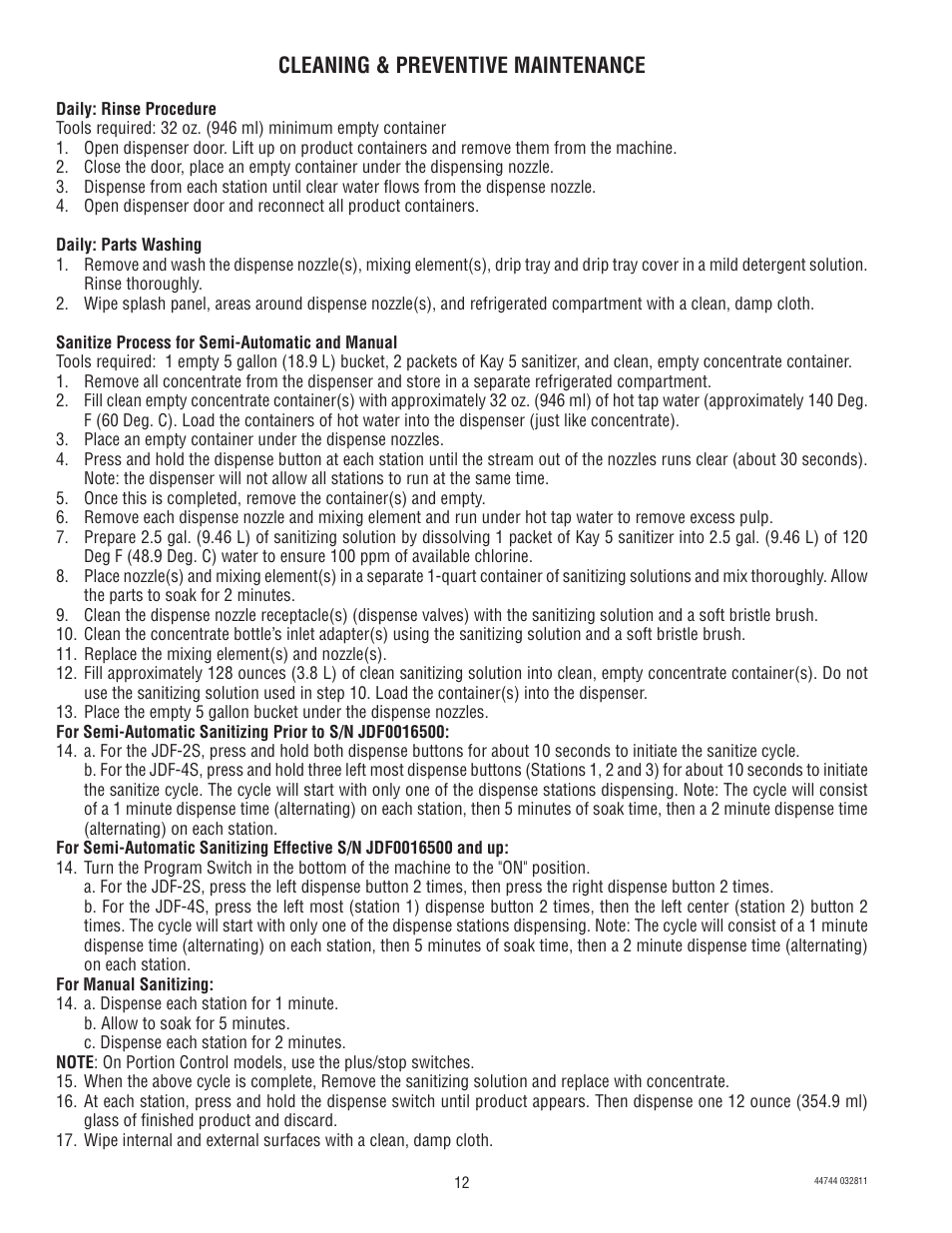 Cleaning & preventive maintenance | Bunn JDF-2S User Manual | Page 12 / 28