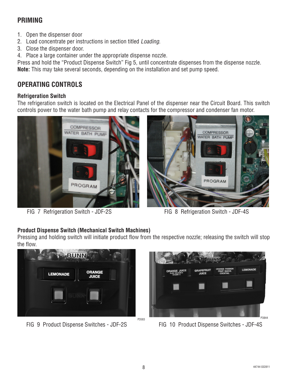 Priming, Operating controls | Bunn JDF-2S User Manual | Page 8 / 28