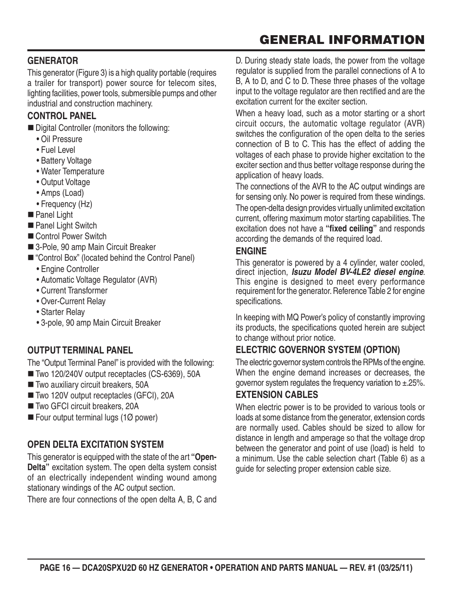 General information | Multiquip DCA20SPXU2D User Manual | Page 16 / 74