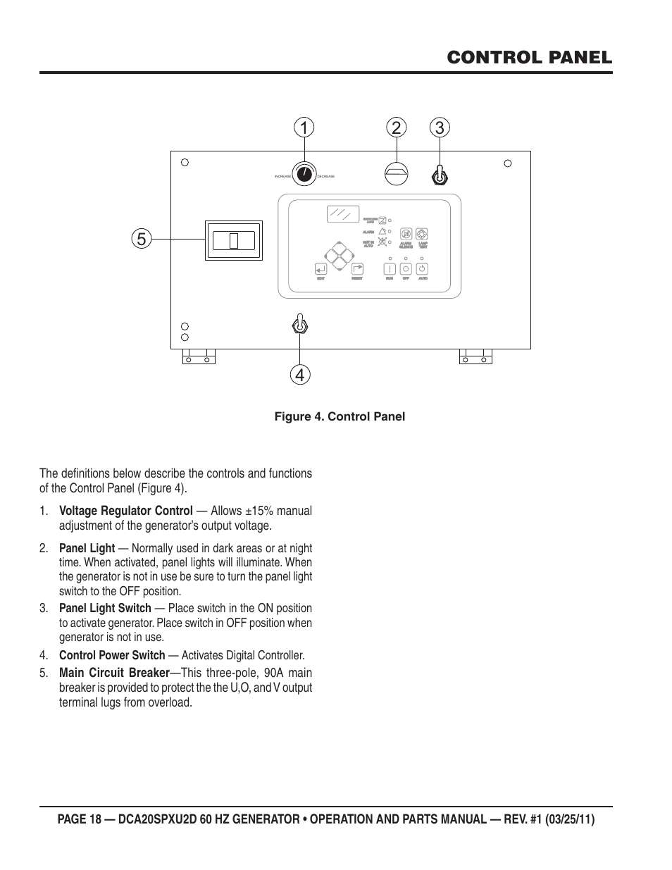 Control panel, Figure 4. control panel | Multiquip DCA20SPXU2D User Manual | Page 18 / 74