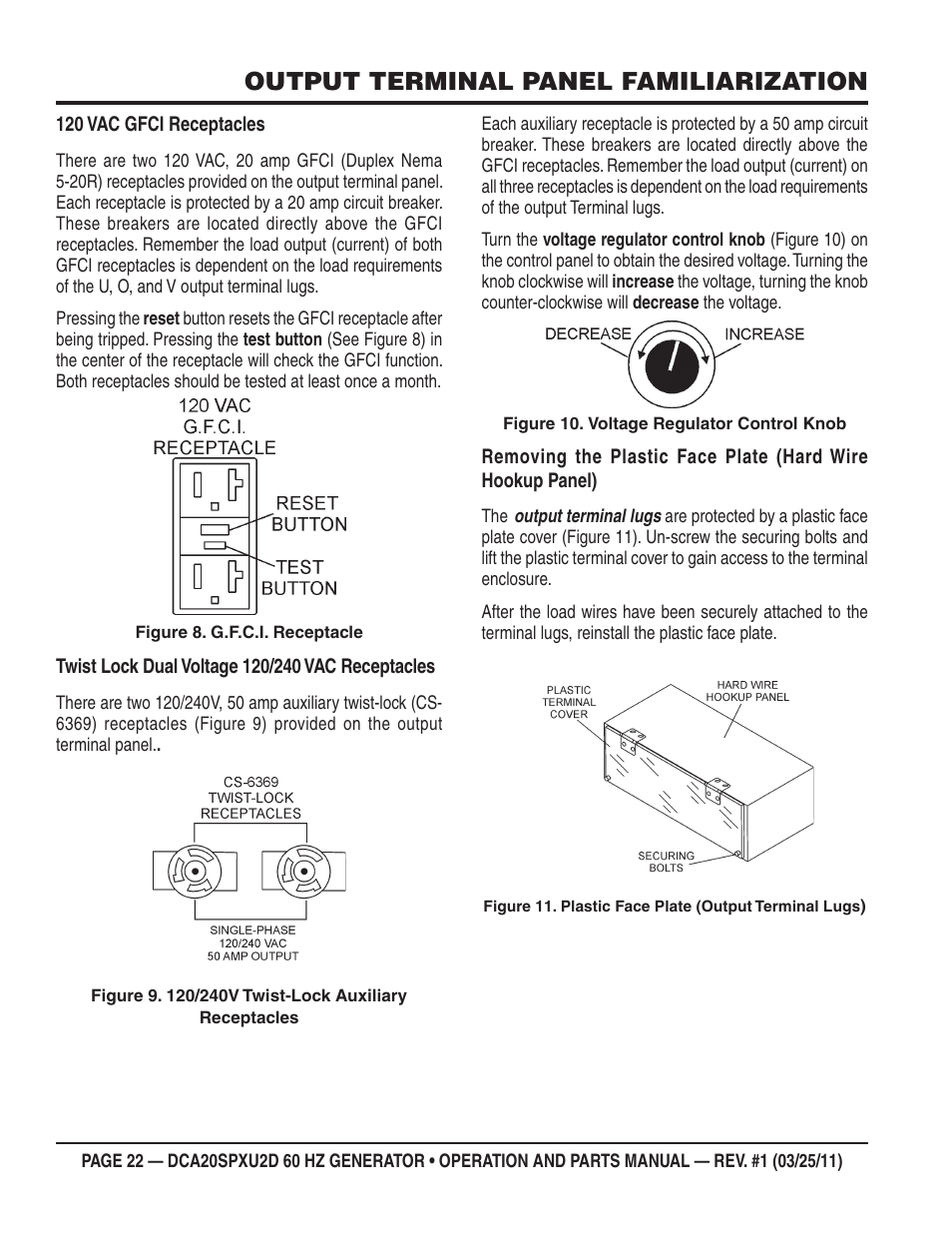 Output terminal panel familiarization | Multiquip DCA20SPXU2D User Manual | Page 22 / 74