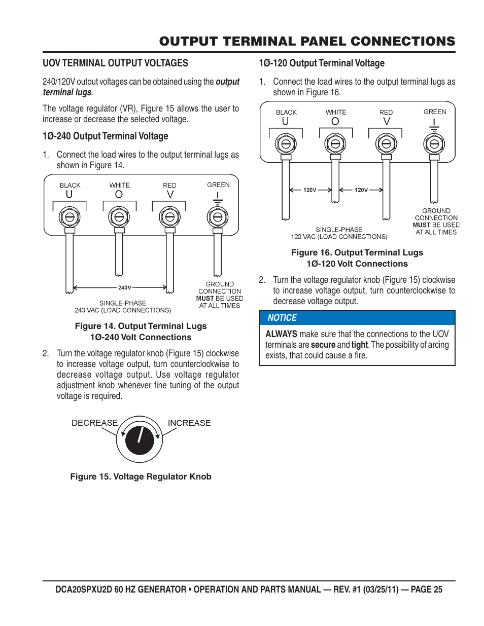 Output terminal panel connections | Multiquip DCA20SPXU2D User Manual | Page 25 / 74
