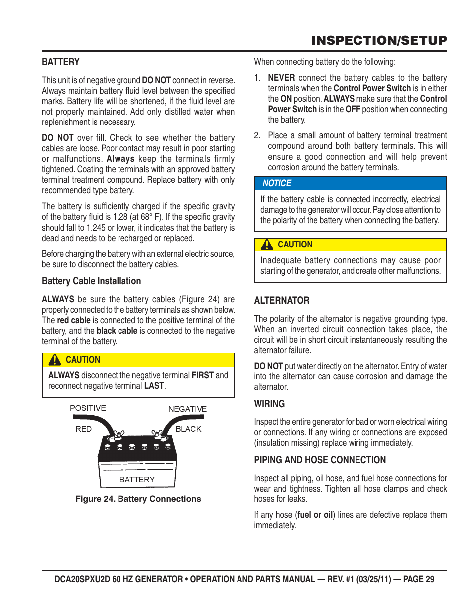 Inspection/setup | Multiquip DCA20SPXU2D User Manual | Page 29 / 74