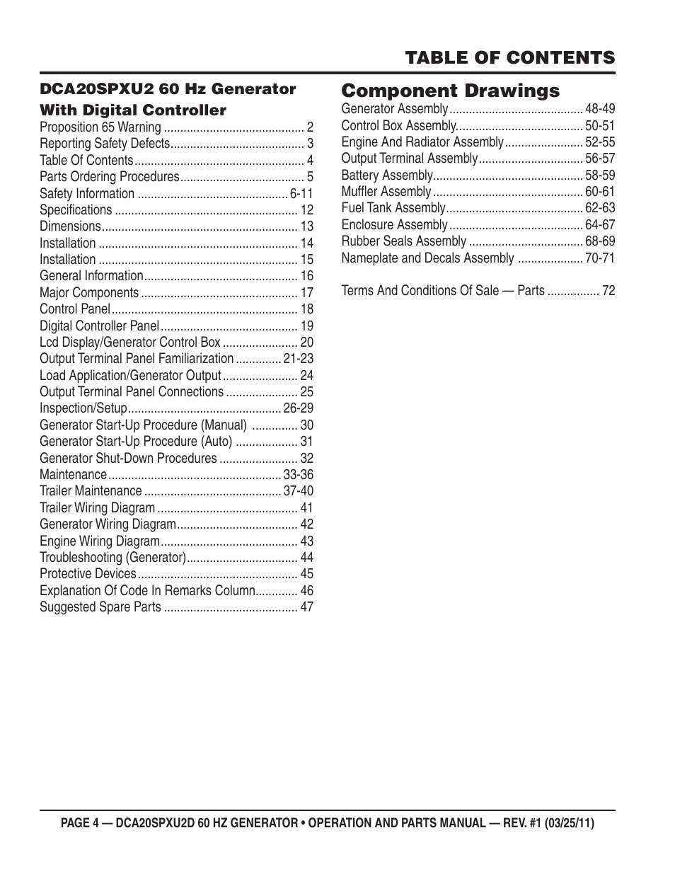 Component drawings | Multiquip DCA20SPXU2D User Manual | Page 4 / 74