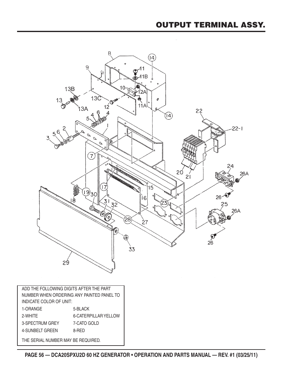 Output terminal assy | Multiquip DCA20SPXU2D User Manual | Page 56 / 74