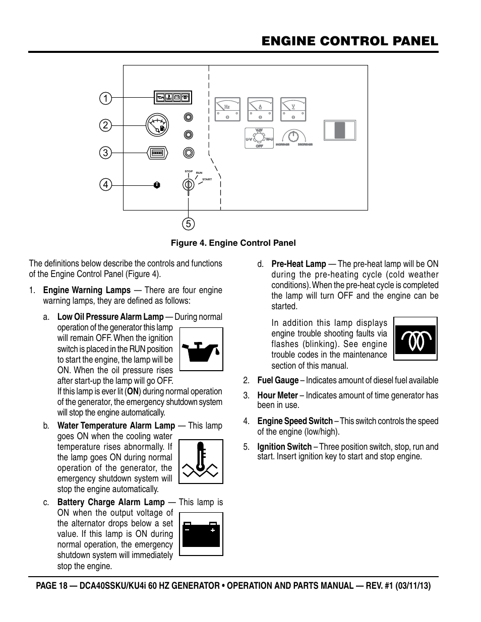 Engine control panel | Multiquip DCA40SSKU_KU4i User Manual | Page 18 / 78