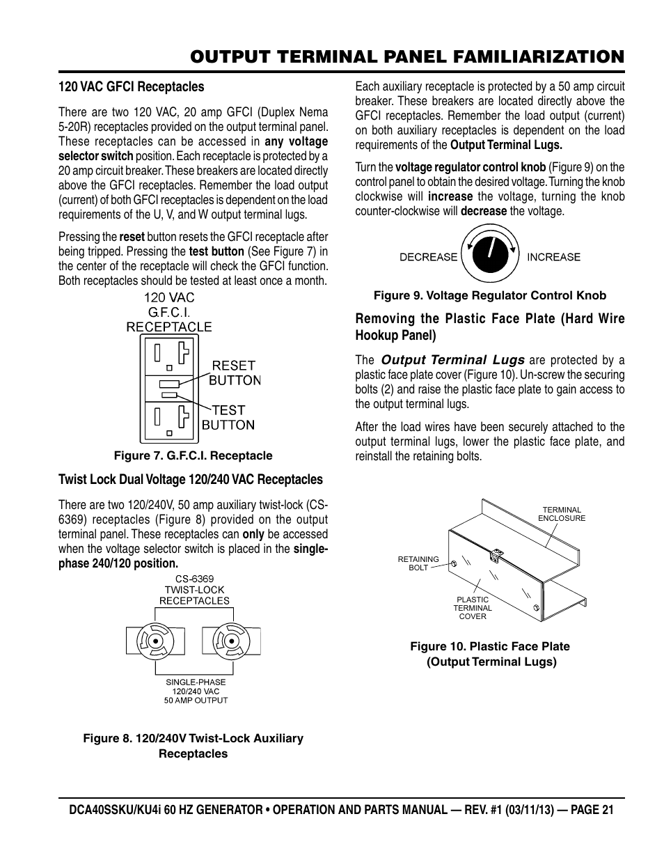 Output terminal panel familiarization | Multiquip DCA40SSKU_KU4i User Manual | Page 21 / 78