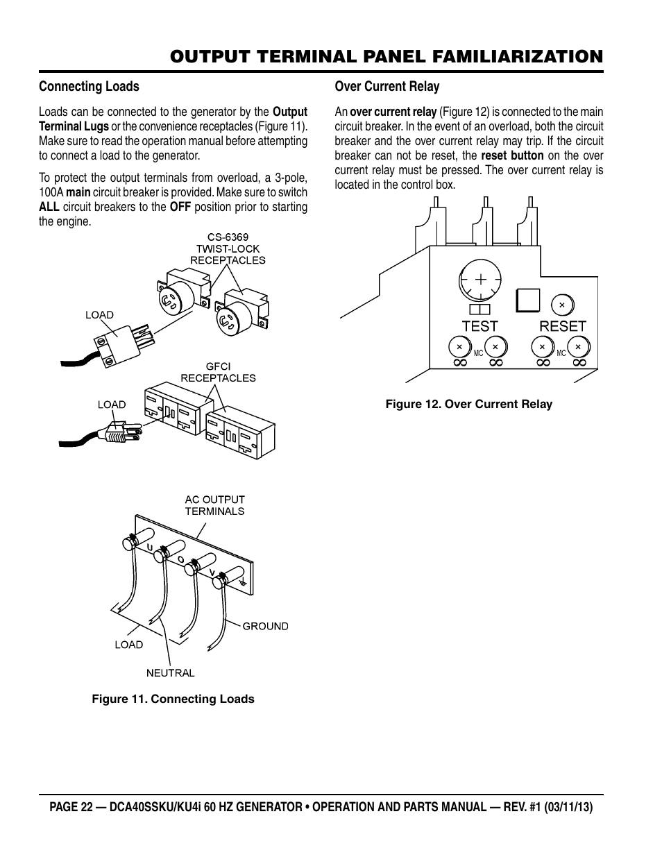 Output terminal panel familiarization | Multiquip DCA40SSKU_KU4i User Manual | Page 22 / 78