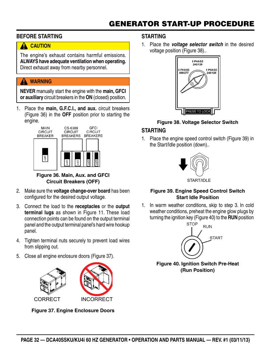 Generator start-up procedure | Multiquip DCA40SSKU_KU4i User Manual | Page 32 / 78