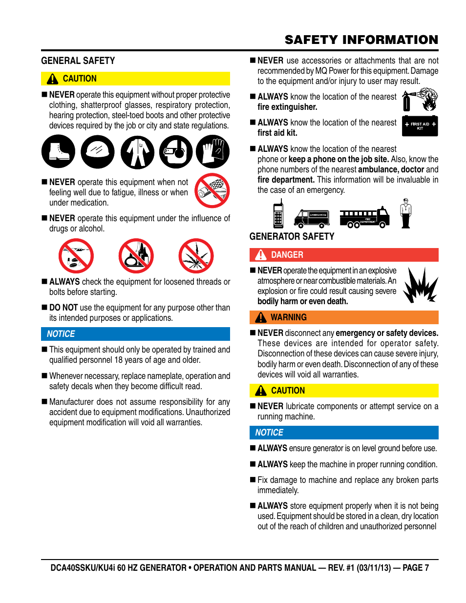 Safety information | Multiquip DCA40SSKU_KU4i User Manual | Page 7 / 78