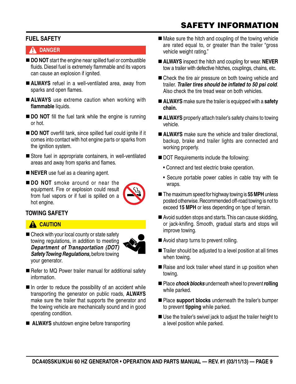 Safety information | Multiquip DCA40SSKU_KU4i User Manual | Page 9 / 78