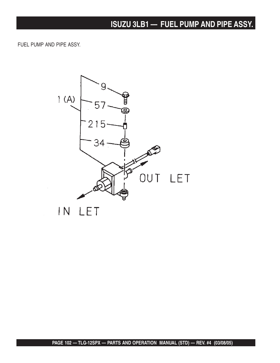 Isuzu 3lb1 — fuel pump and pipe assy | Multiquip TLG12SPX User Manual | Page 102 / 126
