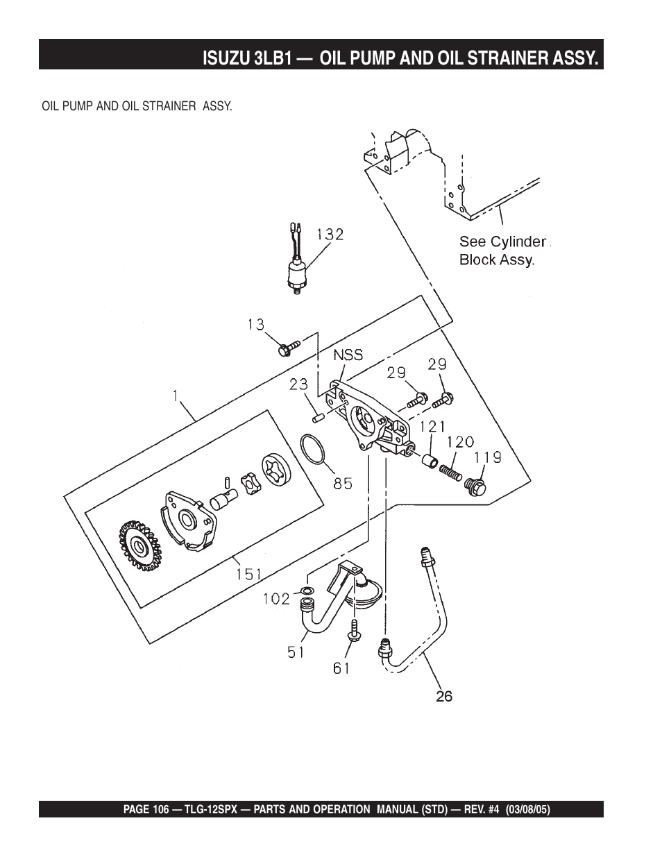 Isuzu 3lb1 — oil pump and oil strainer assy | Multiquip TLG12SPX User Manual | Page 106 / 126