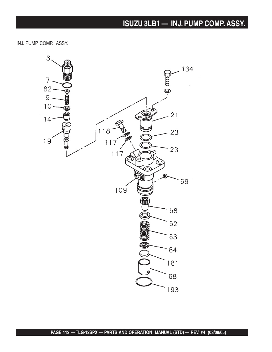 Isuzu 3lb1 — inj. pump comp. assy | Multiquip TLG12SPX User Manual | Page 112 / 126