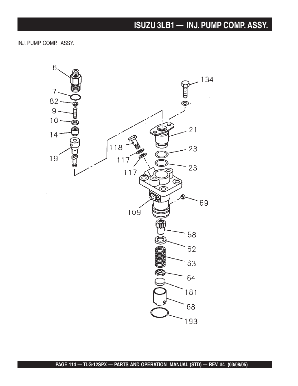Isuzu 3lb1 — inj. pump comp. assy | Multiquip TLG12SPX User Manual | Page 114 / 126