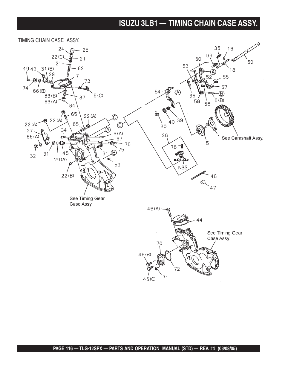 Isuzu 3lb1 — timing chain case assy | Multiquip TLG12SPX User Manual | Page 116 / 126
