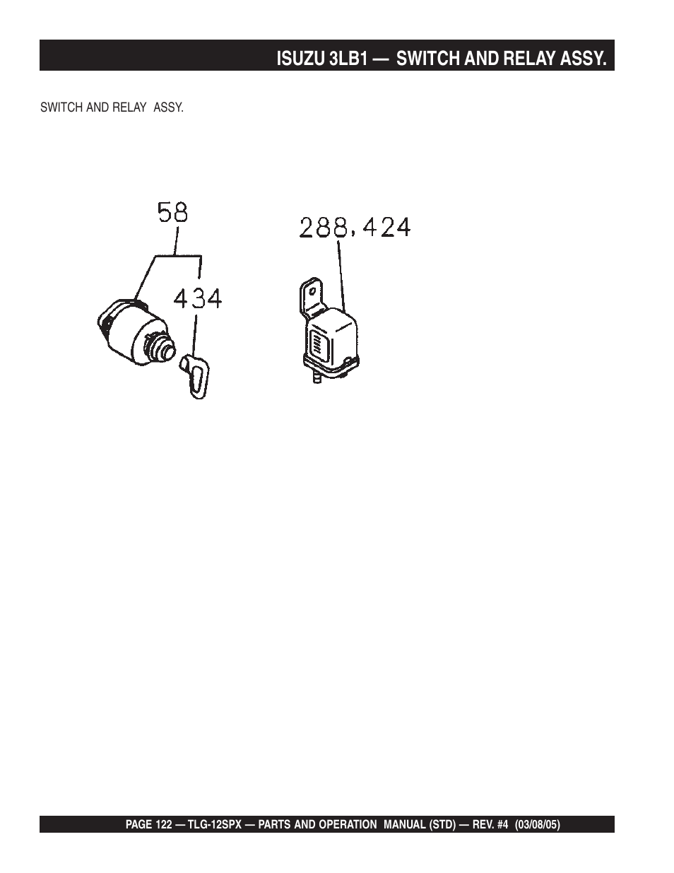 Isuzu 3lb1 — switch and relay assy | Multiquip TLG12SPX User Manual | Page 122 / 126