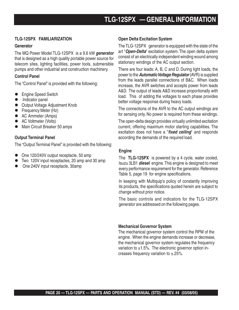 Tlg-12spx — general information | Multiquip TLG12SPX User Manual | Page 20 / 126