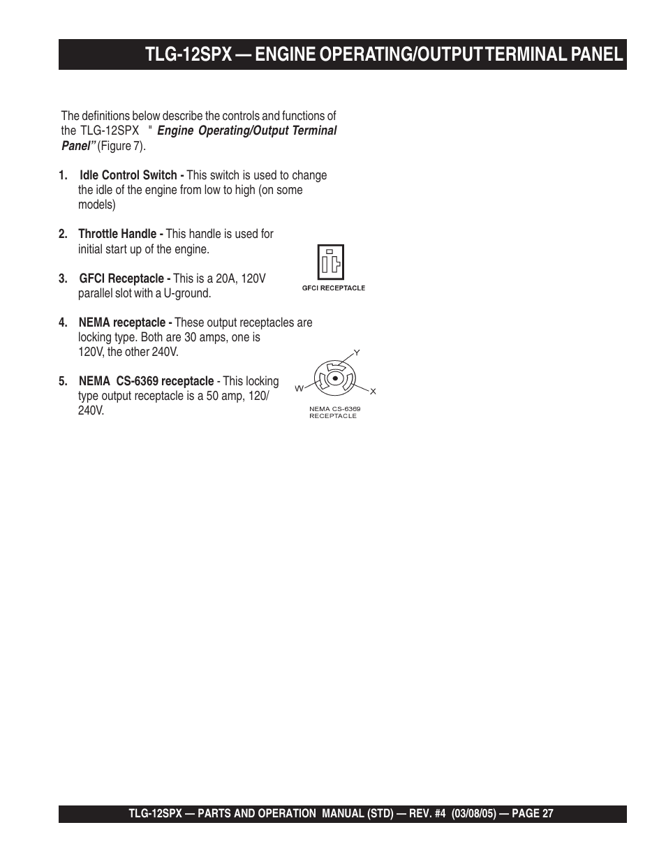 Tlg-12spx — engine operating/output terminal panel | Multiquip TLG12SPX User Manual | Page 27 / 126