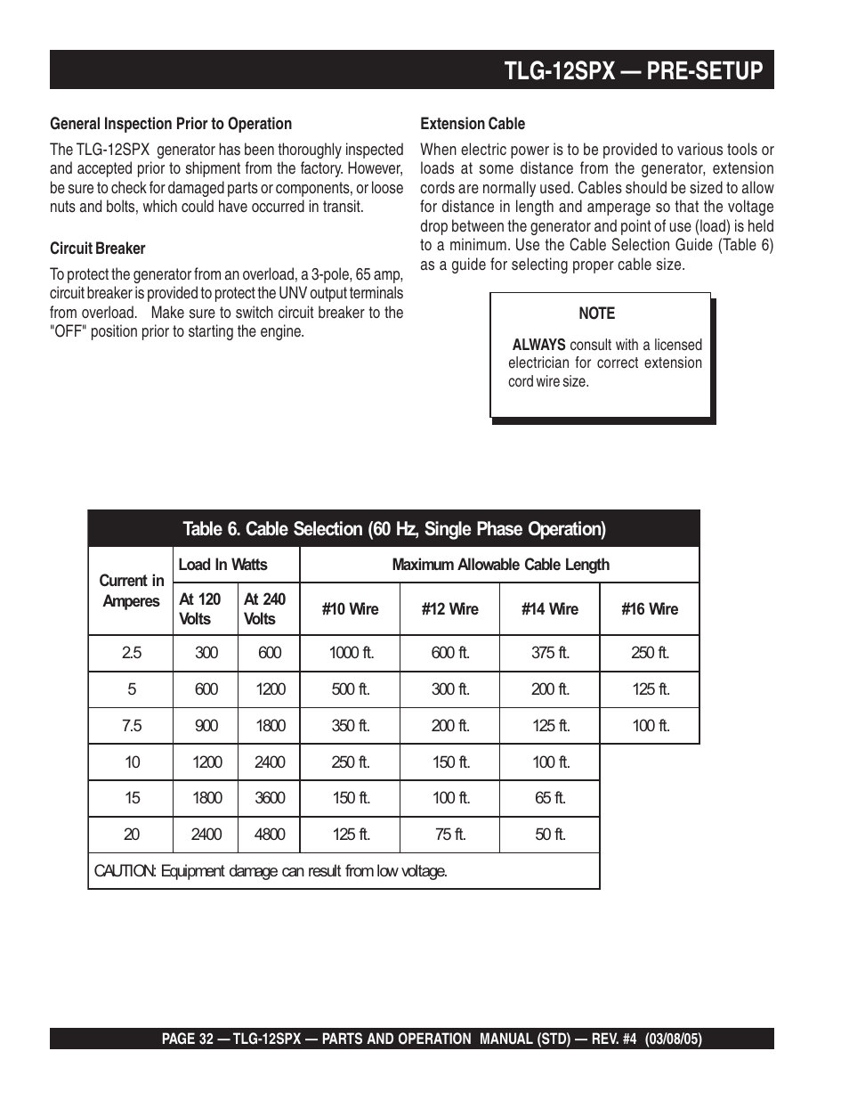 Tlg-12spx — pre-setup | Multiquip TLG12SPX User Manual | Page 32 / 126