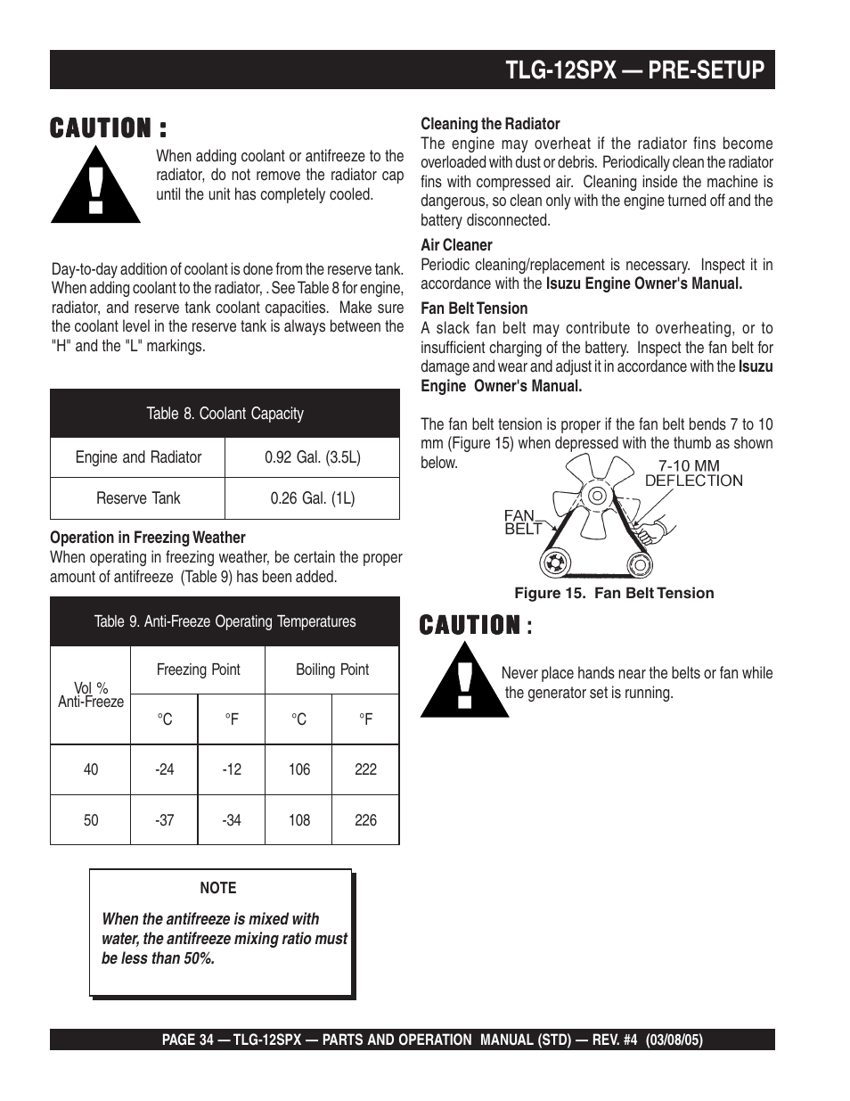 Caution, Caution caution : tlg-12spx — pre-setup | Multiquip TLG12SPX User Manual | Page 34 / 126