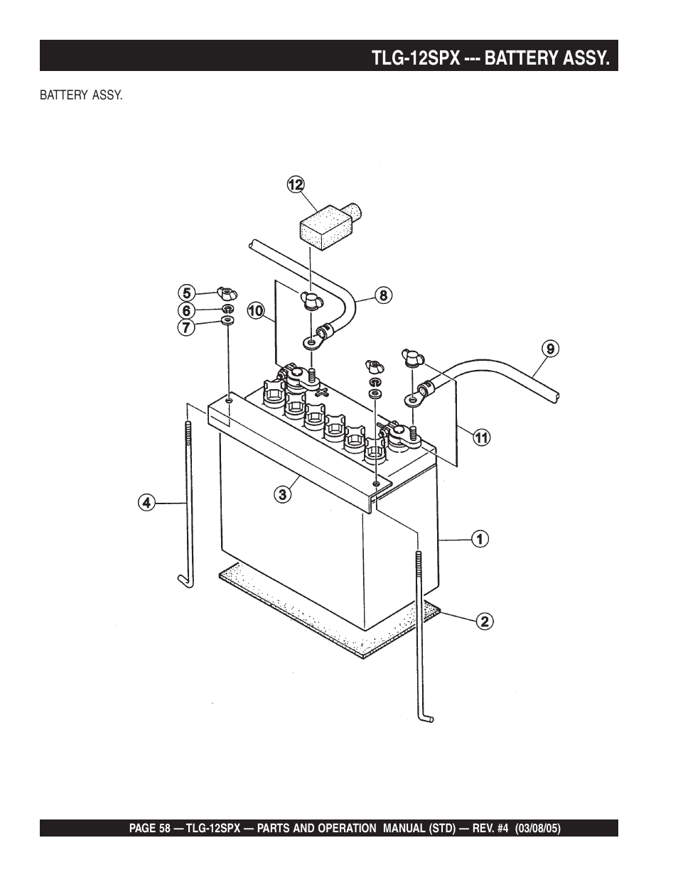 Tlg-12spx --- battery assy | Multiquip TLG12SPX User Manual | Page 58 / 126